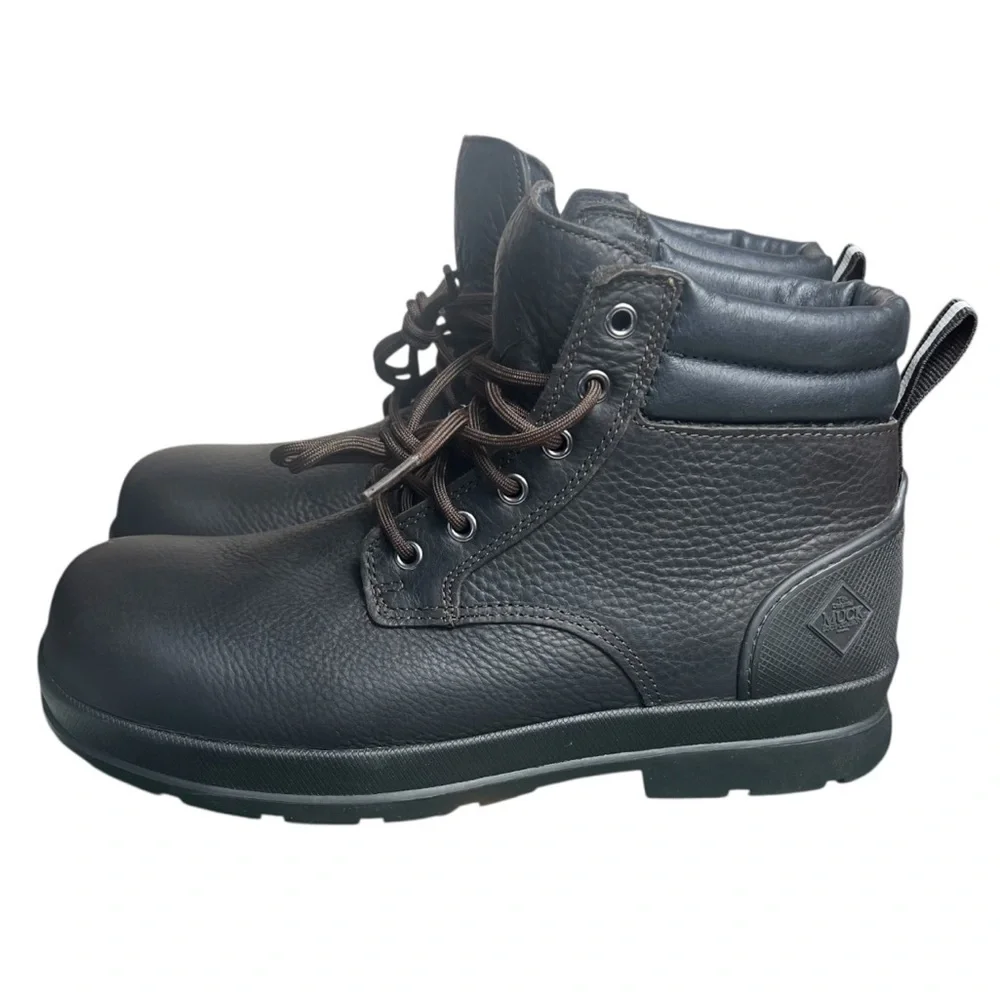 Muck Boot Chore Farm Leather Comp Toe 6” Lace Up Chelsea Boot Waterproof Black
